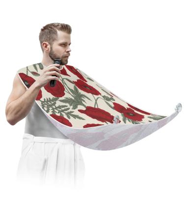 Poppy Painting Beard Bib Apron Beard Bib Hair Catcher for Men Shaving and Trimming Non-Stick Waterproof Beard Cape Grooming Cloth with 2 Suction Cups Gifts for Men