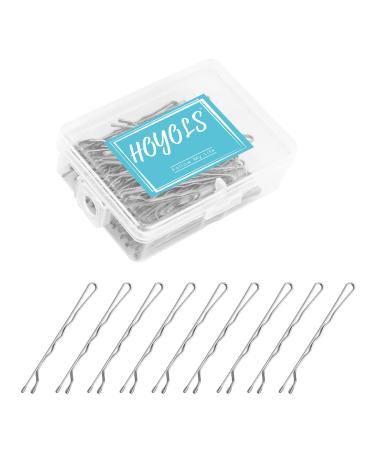 Hoyols Hair Pins Silver, Crimped Grip Bobby Pin, Secure Hold Wavy Slide Proof Hair Styling Pins Holder For Gray Hair Women Decorative 100 Count, 2 inch (Silver) 2 Inch (Pack of 100) Silver