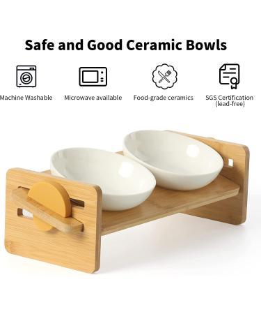 FUKUMARU Elevated Cat Ceramic Bowls: Small Dog Raised Food & Water Bowl Set with Bamboo Stand - Buy Online on GoSupps.com