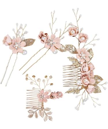 budiniao 4 Pieces Wedding Flower Hair Combs Decorations Headpieces Set Stylish Elegant Girls Headwear Beautiful Bridal Headdress Pink - Buy Online on GoSupps.com