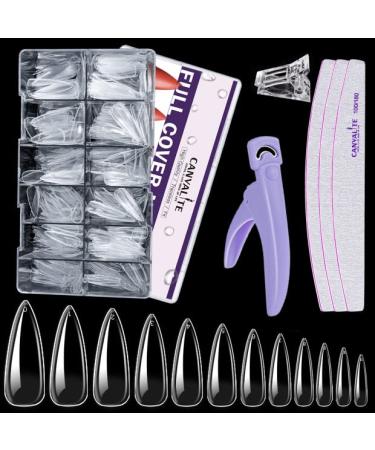 Canvalite 504 PCS Long Stiletto Nail Tips for Acrylic Nails Professional Clear Nail Tips Full Cover Fake Nails with Acrylic Nail Clippers and Nail Files 100/180 Grit Christmas Nails Art Design 12 Sizes 504PCS Long Stilet...