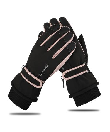 Andiker winter women ski gloves winter gloves warm waterproof touchscreen anti -slip snowboard gloves for skiing running and cycling black pink unit size