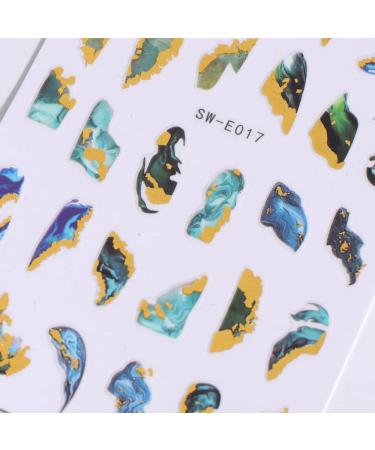 Marble Nail Art Stickers Decals Cyan Blue Gold Stripe Line - 6 Sheets - Buy Online on GoSupps.com