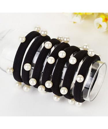 Suoirblss 20 Pcs Black Man-made Pearl Elastic Hair Bands - Hair Ties for Women | Ponytail Headbands Hair Accessories - Buy Online on GoSupps.com