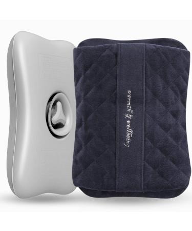Hot Water Bottle with Cover, BPA Free PVC Hot Water Bag for Neck, Shoulder Pain and Hand Feet Warmer, Menstrual Cramps, Hot Compress and Cold Therapy (Navy Blue)