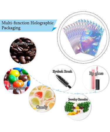 100pcs 5.5x7.8 Resealable Holographic Mylar Bags - Foil Zip Lock Sample Pouch for Candy, Jewelry, Lip Gloss - Gift Baggies for Packaging - Buy Online on GoSupps.com
