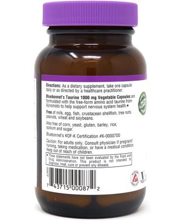 Buy Bluebonnet Nutrition Taurine 1000 mg - 50 Vegetable Capsules for Optimal Health - Buy Online on GoSupps.com