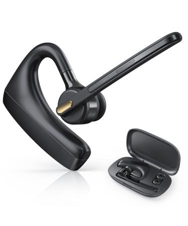 Bluetooth Headset, Single-Ear Bluetooth Earpiece with CVC8.0 Dual Mic Noise Cancelling Wireless Headset, Hands-Free Earphone Compatible for iPhone Android Cell Phones Driving/Business/Office Black