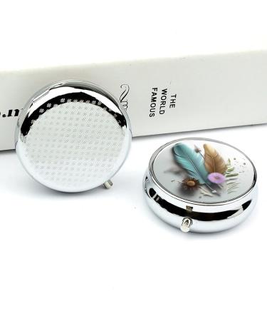 Portable 3 Compartment Pill Box - Travel Medicine Organizer with Feather Flower Print - Ideal for Purse & Pocket - Buy Online on GoSupps.com