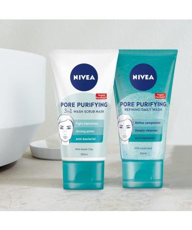NIVEA PURIFY PORES Daily Wash Scrub (150 ml) Purifying Face Scrub Facial Scrub Prevents Blackheads Exfoliating Scrub with Natural Magnolia Extract and Lactic Acid - Buy Online on GoSupps.com