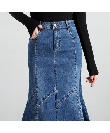 Blue Frayed Hem Patchworked Mermaid Denim Skirt - Spring Irregular Bodycon Long Skirt Size 28 (S) - Buy Online on GoSupps.com
