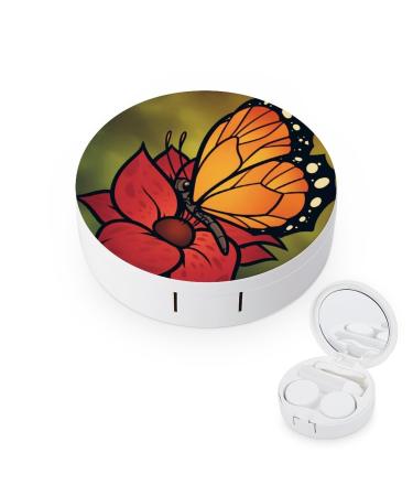 Monarch Butterfly and Flower Contact Lens Case Travel Portable Travel Contact Lens Box with Mirror style