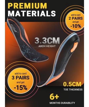 Plantar Fasciitis Insoles Arch Support Inserts for Men & Women - 220+ lbs Heavy Duty Cushion Orthotic Inserts - Foot Pain Relief for Flat Feet - Arch Pain - Heel Pain - for Standing All Day 10-UK-28.6cm Black & Orange - Buy Online on GoSupps.com