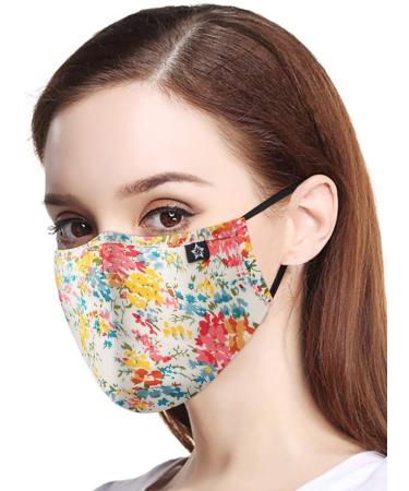Novotel Face Mouth Cover Reusable Washable Cotton Half Cloth Face Adjustable Ear Loops Orange Flower - Buy Online on GoSupps.com