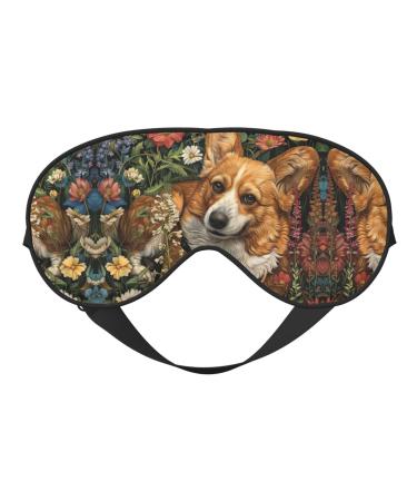 Corgi Floral Flowers Spring Garden Print Double-Sided Eye Mask Soft and Light Blocking for Enhancing Sleep Quality