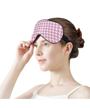 Pink Houndstooth Sleep Mask for Women | Adjustable Eye Shades with Elastic Strap | Perfect for Comfortable Sleep - Buy Online on GoSupps.com