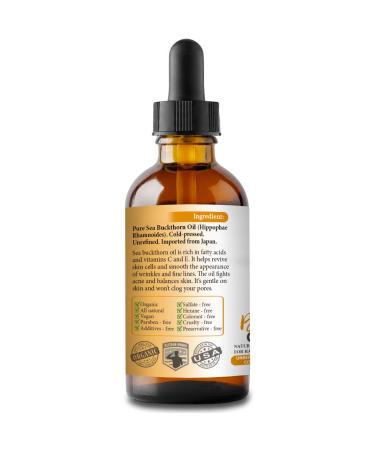 Bella Terra Oils Sea Buckthorn Oil 4oz - 100% Pure, Cold-Pressed, Unrefined, Organic - Rich in Vitamin C, Natural Moisturizer for Dry Skin & Hair - Buy Online on GoSupps.com