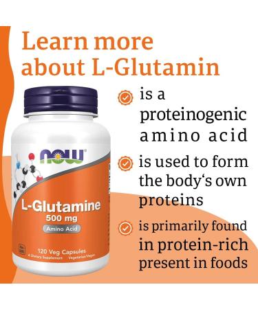 Now Foods L-Glutamine 500mg 120 Vegan Capsules - Lab-Tested Amino Acid | Gluten & SOYA Free | Vegetarian Friendly - Buy Online on GoSupps.com