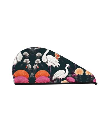 Two Cranes Chrysanthemum Coral Velvet Dry Hair Cap Quick-Dry Hair Towel Wrap for Women and Men Ideal for Travel & Home