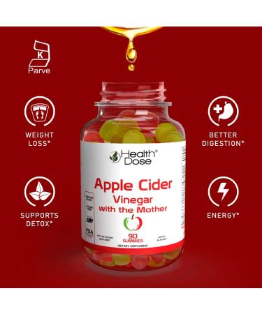 Health Dose Apple Cider Vinegar Gummy with Mother- 90 Gummies for Detox & Cleanse. With Ginger Extract for Digestion. Vegan & Gluten-Free - Buy Online on GoSupps.com
