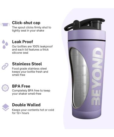 Beyond Fitness Premium Stainless Steel Protein Mixer Shaker Bottle - Insulated, BPA Free, Lilac - Buy Online on GoSupps.com