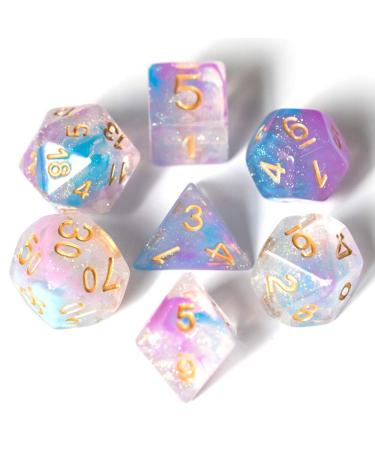 UDIXI 7 Piece Dice Set DND Swirls Iridecent Dice for Dungeons and Dragons Pathfinder DND RPG MTG Table Gaming Dice (Purple Blue) A-purple Blue