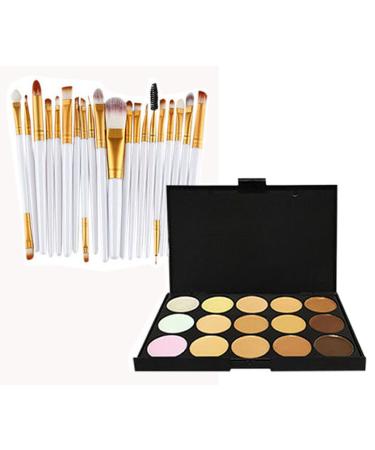 Glamza 20pcs white eye and 15pcs contour palette eye makeup brush set