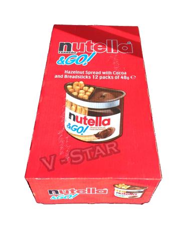 Full Box of NUTELLA Ferrero & GO Hazelnut Spread & Malted Bread Sticks 12 x 48g