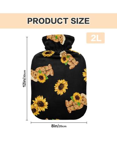 Cozy Hot Water Bottle with Cute Bear Cover - Sunflower Design for Pain Relief & Heat Therapy | 2 Liters - Buy Online on GoSupps.com