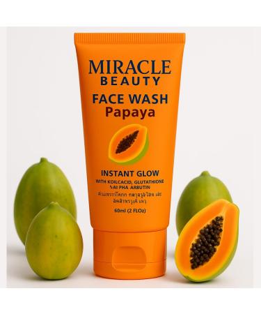 Miracle Beauty Papaya Daily Routine Bangkok Glow Clean Brightening & Lightening Face Wash travel size & Cleanser By Bangkok Technology | Face Wash Scrub | No Side-effect Free
