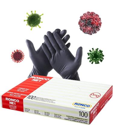 1 BOX MEDIUM | BLACK Nitrile Gloves by RONCO Premium Quality Disposable Gloves | Powder Free | Latex Free | Non-Sterile | Textured Gloves (100 Gloves Per Box) BLACK | 1 BOX MEDIUM - Buy Online on GoSupps.com