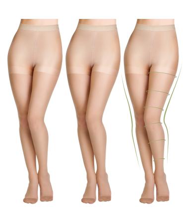 3 Pairs Sheer Compression Pantyhose 20-30 mmHg Sheer Compression Stockings Graduated Support Sheer Compression Tight High Waist Tights for Women Swelling Varicose Veins Edema Pregnancy  Medium Size
