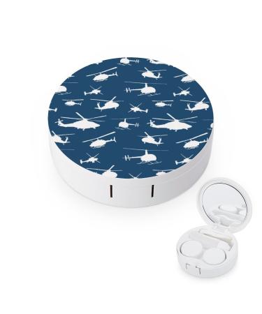 Helicopter Silhouettes Round Case For Contact Lens Kit Storage Box with Mirror Printed
