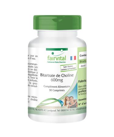 Fairvital | Bitartrate de choline 600 mg - 90 comprim s - M tabolisme h patique et lipidique* - 40% de choline - Qualit contr l e et dosage lev - 100% v gan - Fabriqu en Allemagne