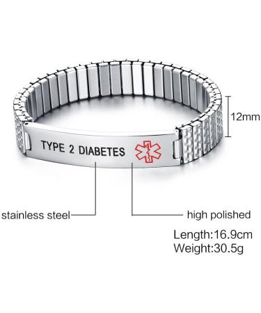 Mealguet Unisex Stainless Steel Medical Alert Bracelet for Type 2 Diabetes - Deep Black Engraved ID Tag Wristband - Buy Online on GoSupps.com