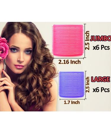 Jumbo Hair Rollers Set - 12 Pcs Self Grip Curlers for Long & Short Hair - DIY Curly Hairstyle - Heatless & Easy to Use - Colors Vary - Buy Online on GoSupps.com