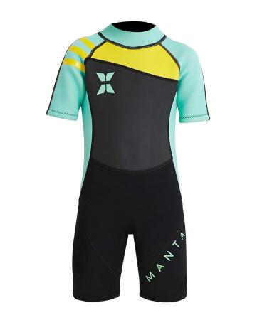 DIVE & SAIL Kids 2.5mm Warm Wetsuit One Piece UV Protection Shorty Suit Green X-Large