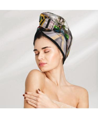 Lisbon Tram Coral Velvet Dry Hair Cap | Unisex Wet Towel Wrap for Bathroom Pool Beach - Ideal Accessory - Buy Online on GoSupps.com