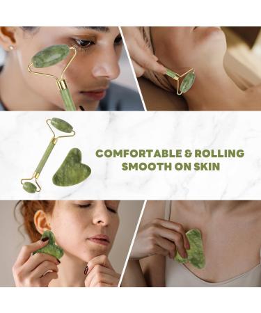 Jade Roller & Gua Sha Facial Tool 100% Natural Facial Stone Face Roller Face Massager for Skin Tightening Neck Eye Treatment Anti-aging Rejuvenate Remove Wrinkles and Puffiness (Green) - Buy Online on GoSupps.com