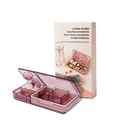 Pill Organizer with Cutter Crusher:Travel Medicine Pill Organizer for Pocket Purse to Hold Vitamins Medication Supplements Pink