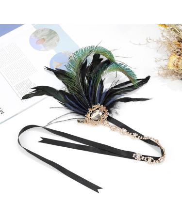 IYOU Crystal Feather Flapper Headpiece Black Rhinestone Headband 1920s Gatsby Hair Accessories for Women Vintage Festival Prom Costume - Buy Online on GoSupps.com