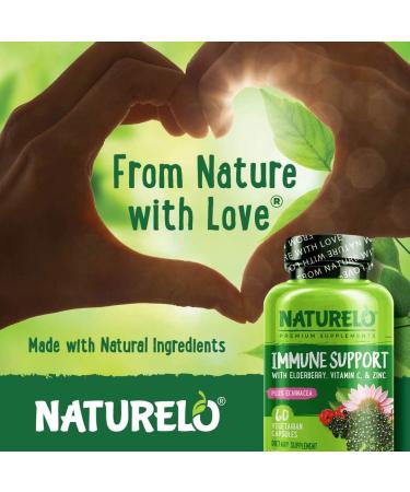 NATURELO Immune Support with Vitamin C, Elderberry, Zinc, Echinacea - 60 Vegan Capsules | Natural Immunity Boost and Antioxidant Defense - Buy Online on GoSupps.com
