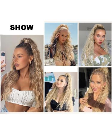 Shop Porsmeer 30 inch Curly Wavy Clip-In Ponytail Extension - Light Brown Mixed Platinum | Natural Synthetic Hair for Women - Buy Online on GoSupps.com