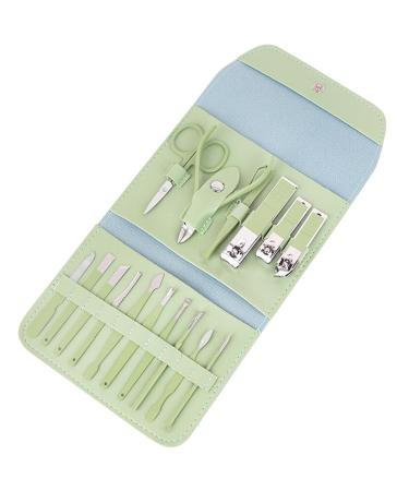 Toguma Manicure Set Nail Clippers Pedicure Kit 16 Pieces Stainless Steel Manicure Kit with Green Bag Fingernail Toenail Clippers for Home Workplace Outdoor Travel (Green)