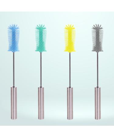Silicone Bottle Brush with Long Handle & Rotating Function | Deep Clean Water Baby Bottles & Food Glasses - Soft Bristles (Yellow) - Buy Online on GoSupps.com