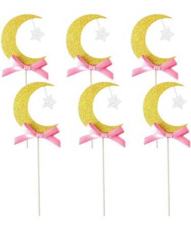 6pcs Crescent Moon Glitter Cupcake Toppers - Cake Decorations - Party Decor Celebration Ramadan Eid Cake Decorations - Buy Online on GoSupps.com