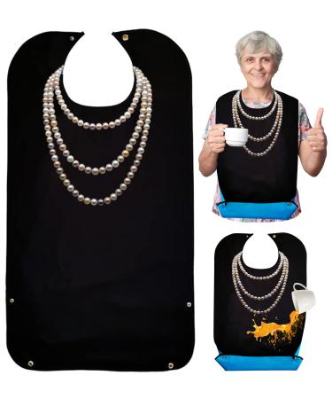 Hzyiq bibs for adults bibs for seniors washable eating apron with collecting bowl push buttons waterproof protection of clothing Latz large for men women older people disabled people