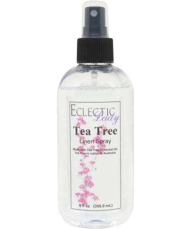 Tea Tree Essential Oil Linen Spray 8 ounces - Eclectic Lady Sheet and Linen Spray - No Artificial Colors Parabens or Preservatives - Long-Lasting Scent for Bed Fabric & Pillow 8 Fluid Ounces