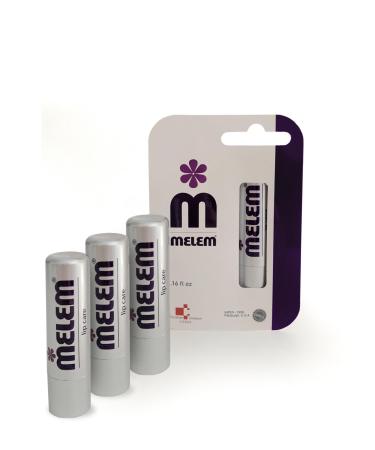 Three Melem Lip Balm Sticks with Lanolin Relieves Dry Chapped and Cracked Lips Value Pack each stick is .16 ounces