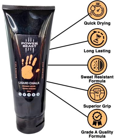 Power Beast Liquid Chalk - Enhanced Grip Magnesia for Climbing CrossFit Weightlifting & More - 50ml Orange - Buy Online on GoSupps.com